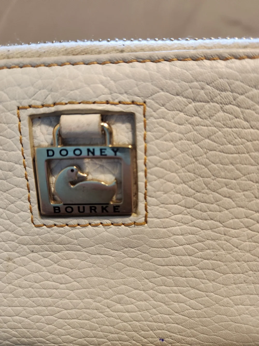 Project Dooney & Bourke Cream Pebbled Leather Zip-Around Wallet with Tan Pull